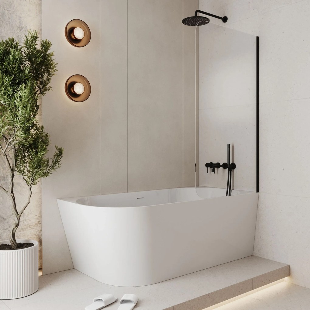 Parawan nawannowy prostokątny MOLIS Round Clear szkło transparentne | Różne rozmiary : Kolor profili kabiny - złoty, Rozmiar - 70x150 cm