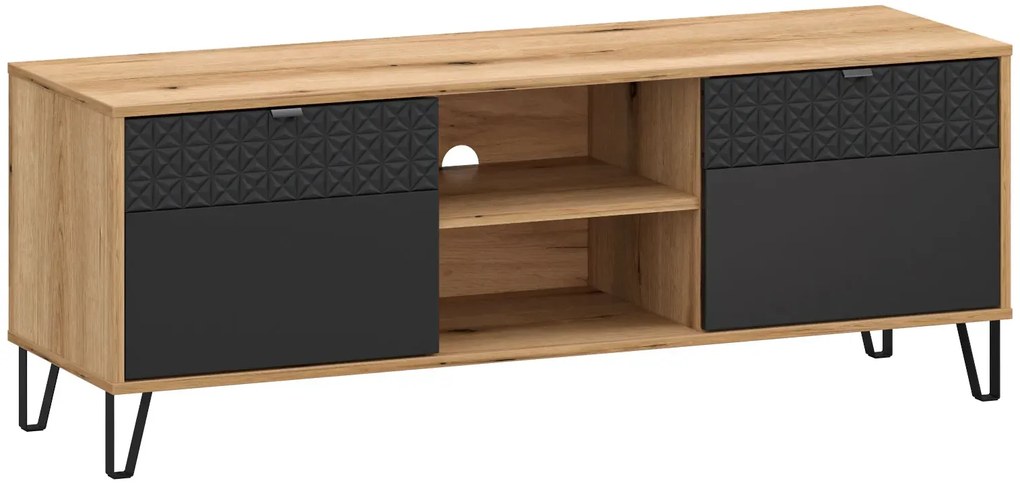 Szafka RTV na nóżkach dąb evok + czarny A7-A38