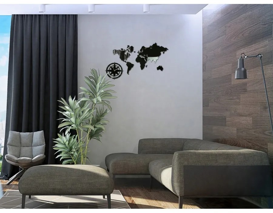 Zegar na ścianę mapa świata akrylowy naklejany kompas do salonu duży loft
