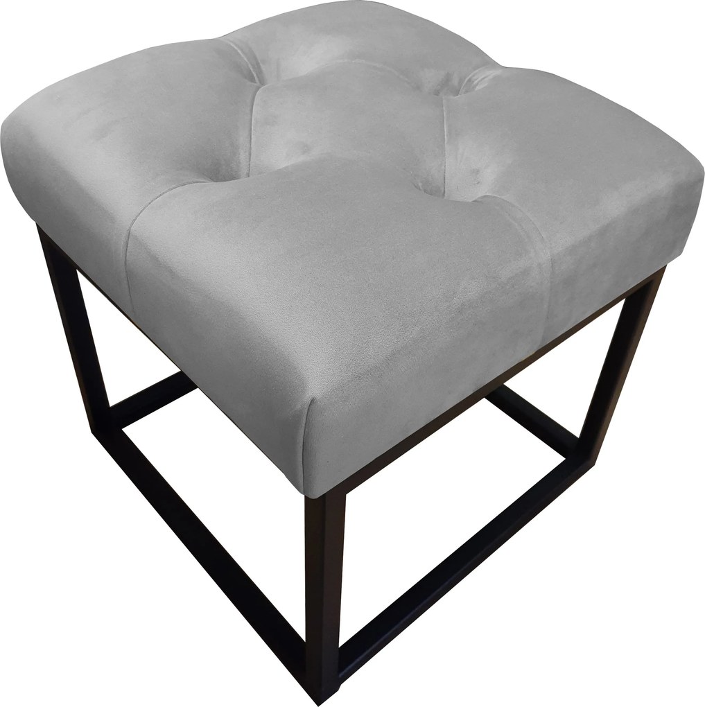 Pufa CHESTERFIELD tkanina Welur loft ławka podnóżek metal : Kolor Stelaża - Czarny , Kolor tkaniny - VELVET - MG17, Typ tkaniny - Velvet