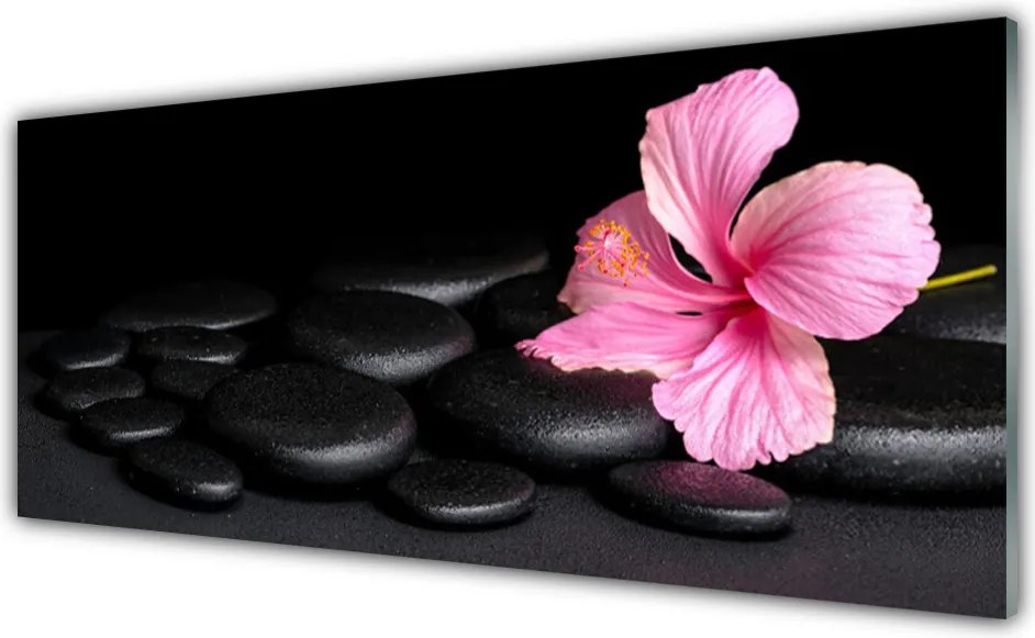 Szkło Ozdobne do Kuchni Kontrast: Czarne Kamienie I Kwiat