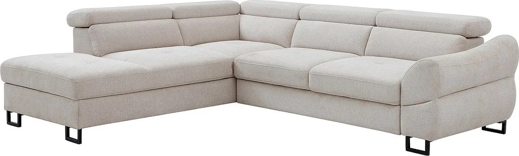 Kanapa narożna rozkładana lewostronna z beżowej tkaniny teksturowanej VAVERDO