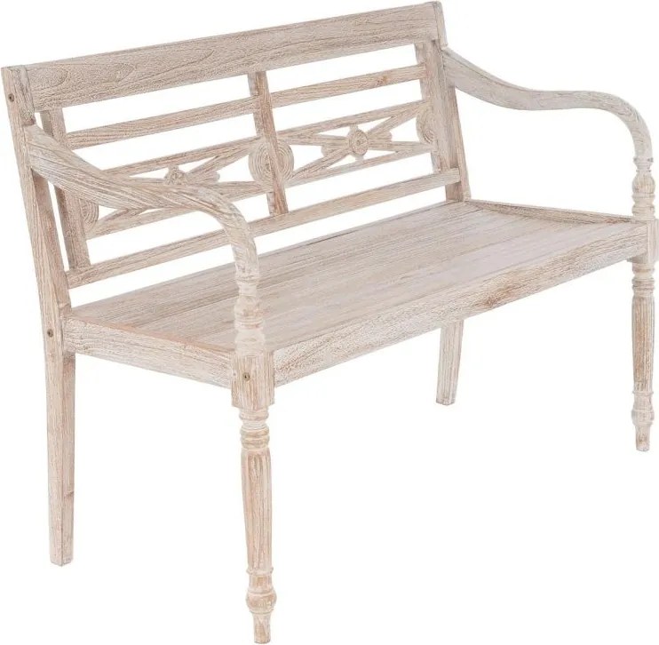 DIVERO 2-osobowa ławka ogrodowa - 119 cm, teak, biały shabby