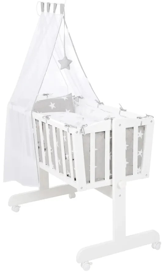 Biała kołyska na kółkach z baldachimem 40x90 cm Little stars – Roba