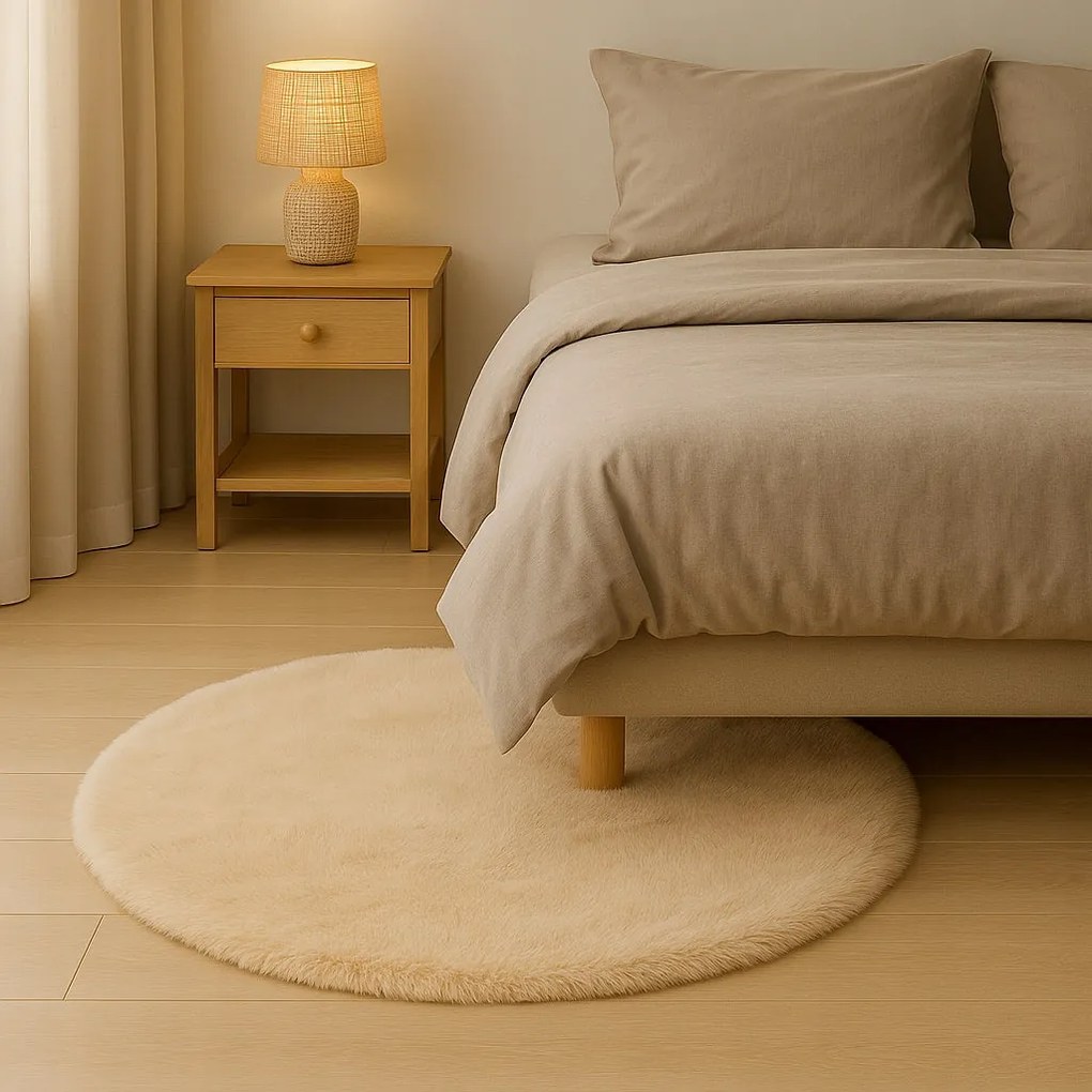 Dywanik Futrzany Beżowy 100cm Dekoracyjny Antypoślizgowy do Salonu Sypialni