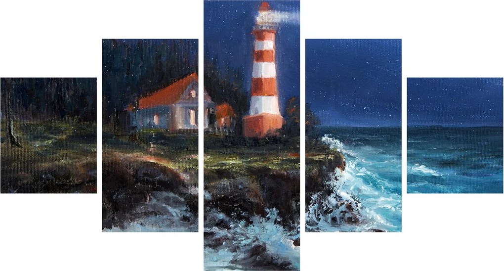 Obraz - Latarnia morska na brzegu oceanu, akwarela (125x70 cm)