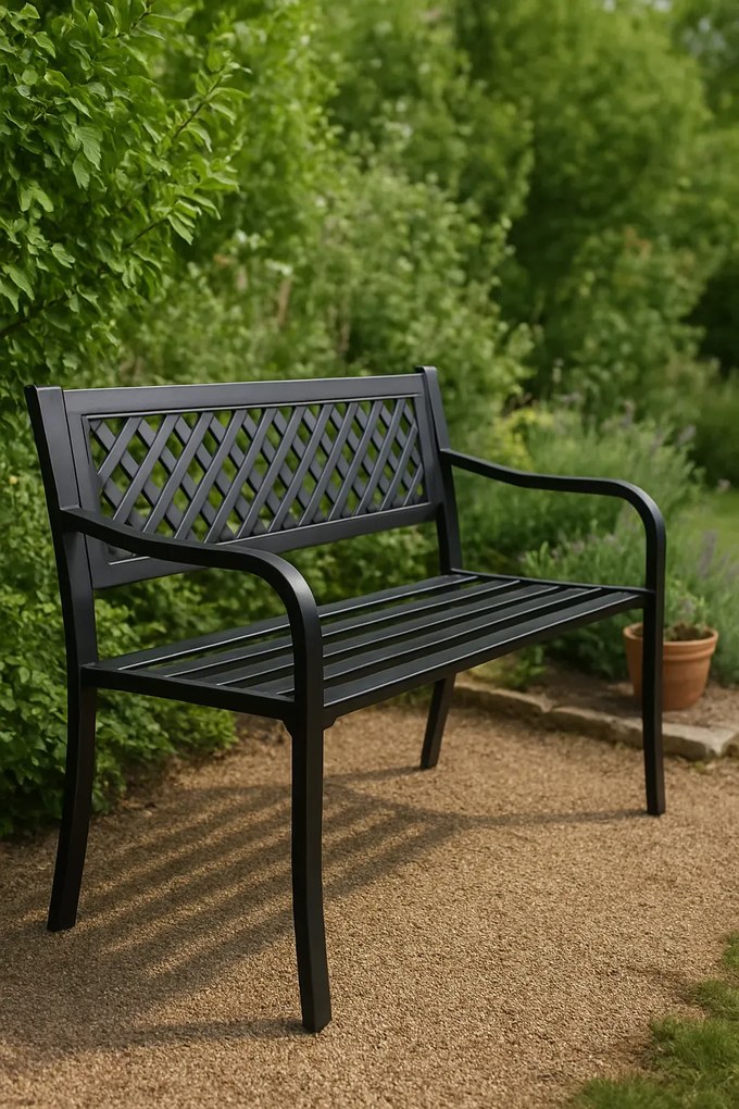 Czarna parkowa ławka ogrodowa z oparciem - Happy 4X