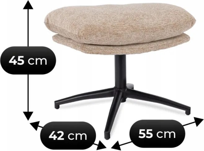 Fotel Wypoczynkowy Obrotowy FREMONT z Podnóżkiem Beżowy Nowoczesny