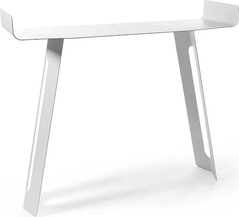 Konsola Tibet 110x35x85 cm z czarnego żelaza, perforowana zakrzywiona forma, minimalistyczny nowoczesny design do przedpokoju, made in Italy, biała