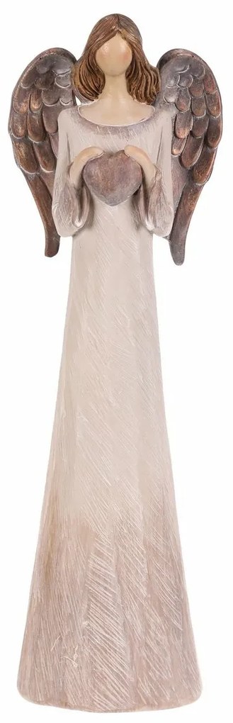 Anioł z poliresinu z sercem, 26 cm, beżowo-brązowy