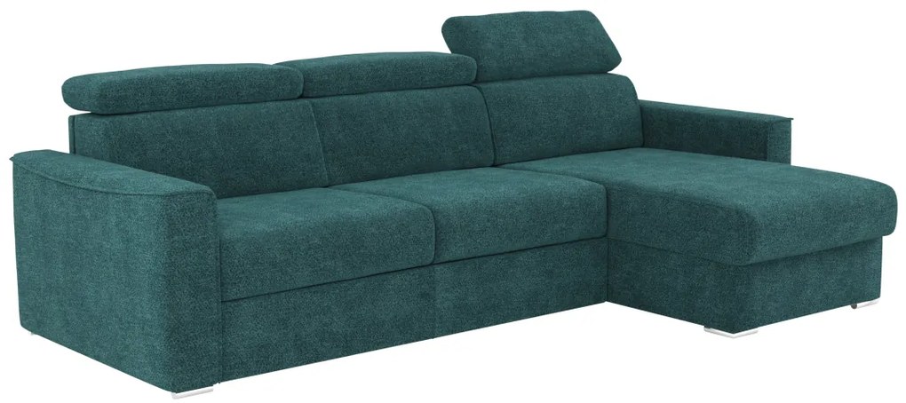 Kanapa narożna dwustronna rozkładana typu express, błękitna - Spanie na szerokich lamelach 140 cm - Materac 22 cm z pamięcią kształtu VIZIR