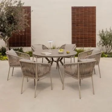 Zestaw Stołu Okrągłego Valerie O Średnicy 125 Cm I 6 Aluminiowych Krzeseł Ogrodowych Arhiza Classic Z Podłokietnikami Mokka Brąz - Sklum