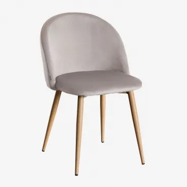 Krzesło Jadalniane Z Aksamitu Kana Gris Topo & Natural Wood - Sklum
