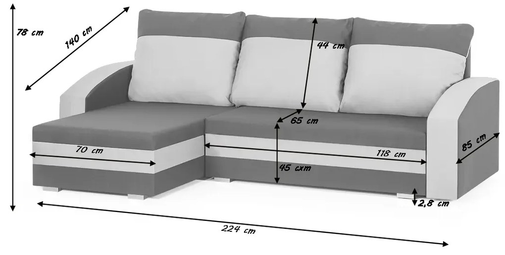 MEGA OKAZJA Narożnik kanapa z funkcją spania KING Jasny brąz/Biały