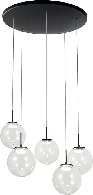 Ariel - Fabas Luce 5-lampowa okrągła lampa wisząca - 35W ściemnialna dioda LED - Przezroczysta okrągła rozeta sufitowa śr. 50 cm