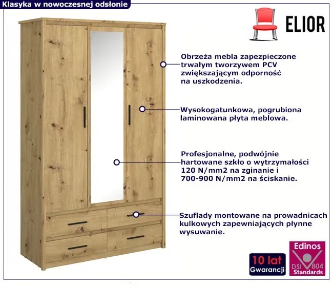 Trzydrzwiowa szafa z lustrem dąb artisan C0-L44