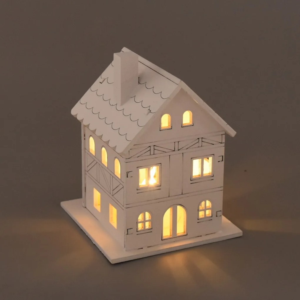 Świąteczna dekoracja świetlna Drewniany domek, 8 x10 x 8 cm, LED