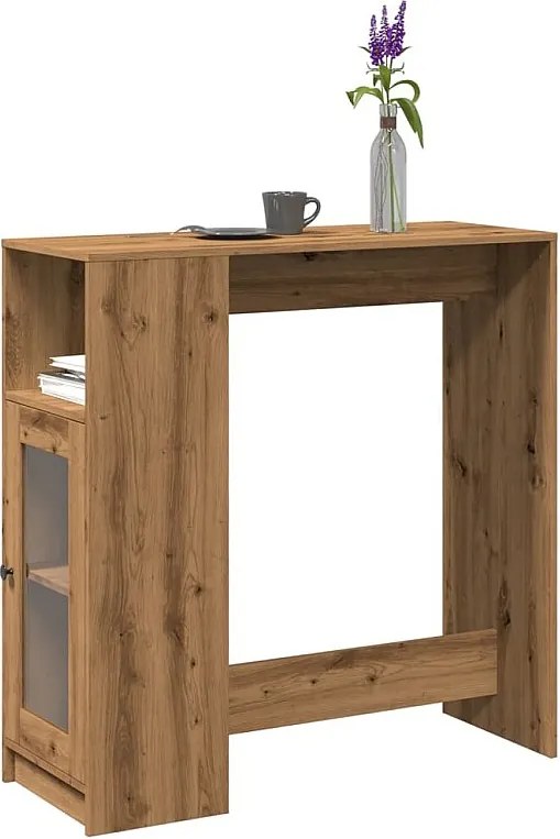 Drewniany stolik barowy z drewna inżynieryjnego dębowy ręcznie wykonany z 3 półkami do przechowywania, 101x40x103,5 cm, stabilny i łatwy w utrzymaniu