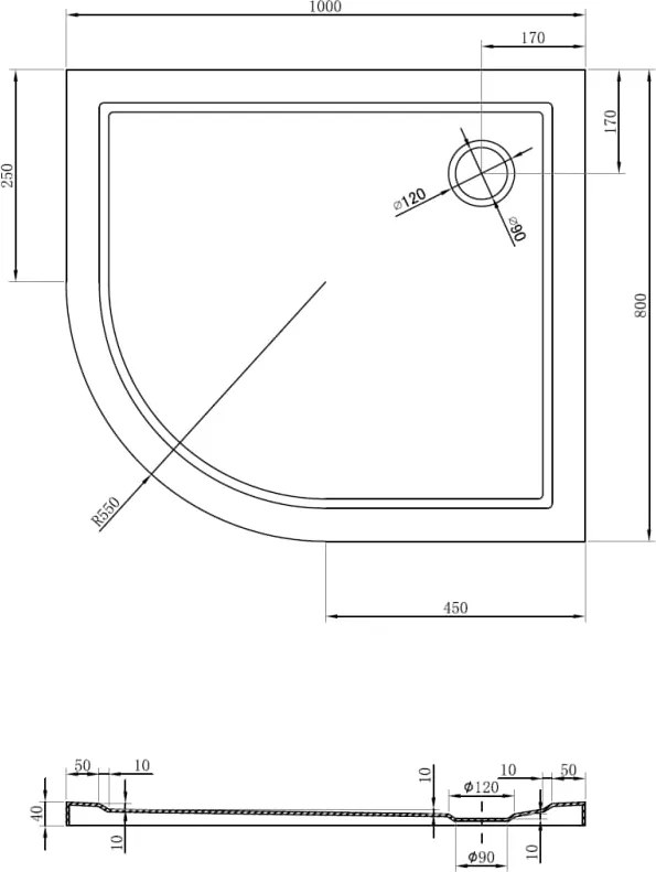 Mexen Flow brodzik półokrągły asymetryczny slim prawy 100 x 80 cm, biały połysk - 46Q108010R