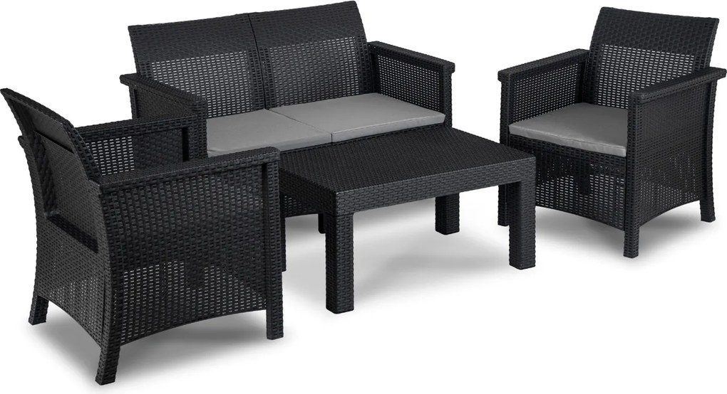 Zestaw mebli ogrodowych Selvo 089 - sofa 2-osobowa, 2 fotele i stolik kawowy, czarny/szary