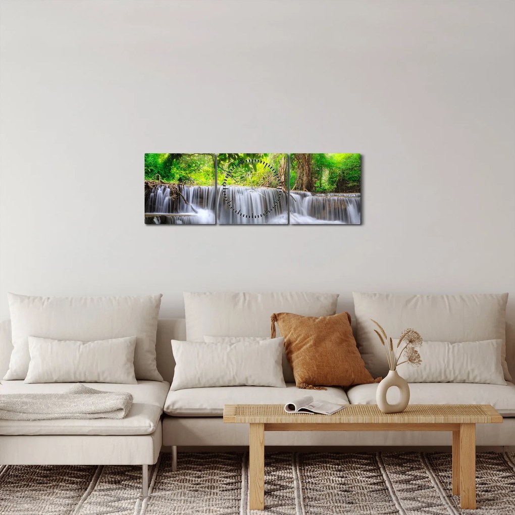 Obraz - Wodospad (z zegarem) (90x30 cm)