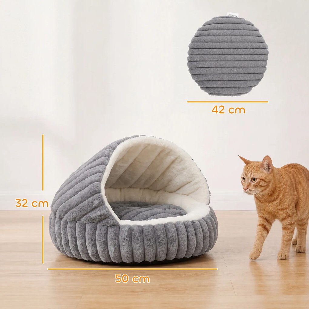 PawHut Legowisko dla kota pluszowa jaskinia z odpinaną poduszką, antypoślizgowy spód, kosz dla kota z możliwością prania, dla kotów do 5 kg, szary | Aosom PL