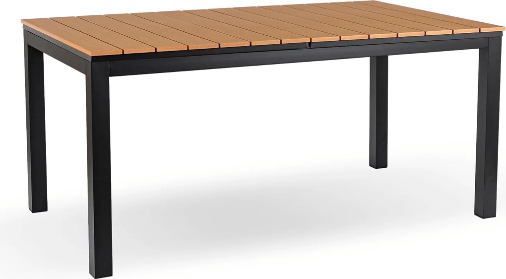 Zestaw Mebli Ogrodowych Stół ARGOS 140-180 cm Dąb/Czarny i 4x Fotel FRESNO Czarny Technorattan Nowoczesny