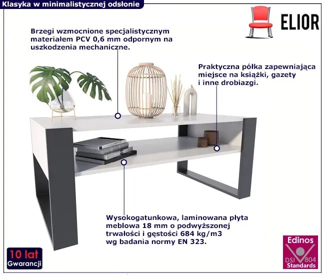 Nowoczesna prostokątna ława Bracio 3X - biały + czarny