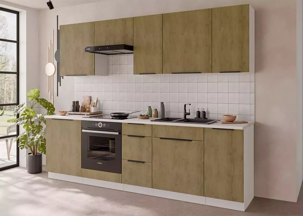 Kuchnia Airi II 260 cm w kolorze dąb cremona / czarny mat lub biały mat z systemem cichego domykania