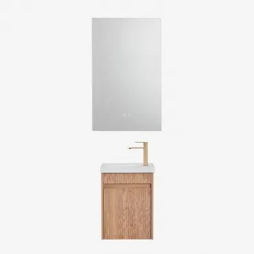 Zestaw Wiszących Mebli Łazienkowych Zintegrowany Z Umywalką Narek Popielaty Brąz & Prostokątny Led I Przeciwmgielny 55x90 Cm Riben & Złoty Szczotkowan