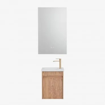 Zestaw Wiszących Mebli Łazienkowych Zintegrowany Z Umywalką Narek Popielaty Brąz & Prostokątny Led I Przeciwmgielny - Sklum