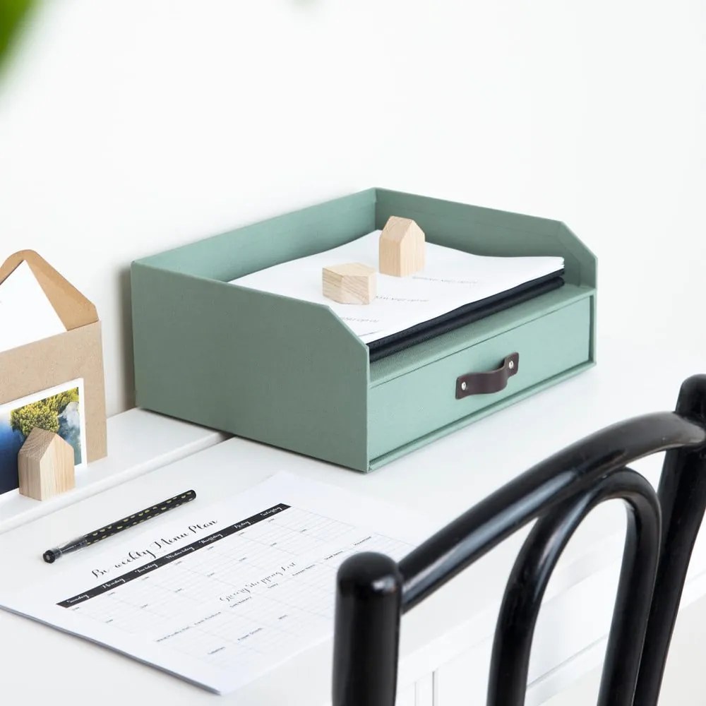 Zielony kartonowy organizer z szufladką/na dokumenty Walter Canvas Paper Laminate – Bigso