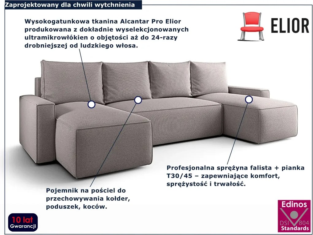 Szary narożnik w kształcie U z funkcją spania N4-L59