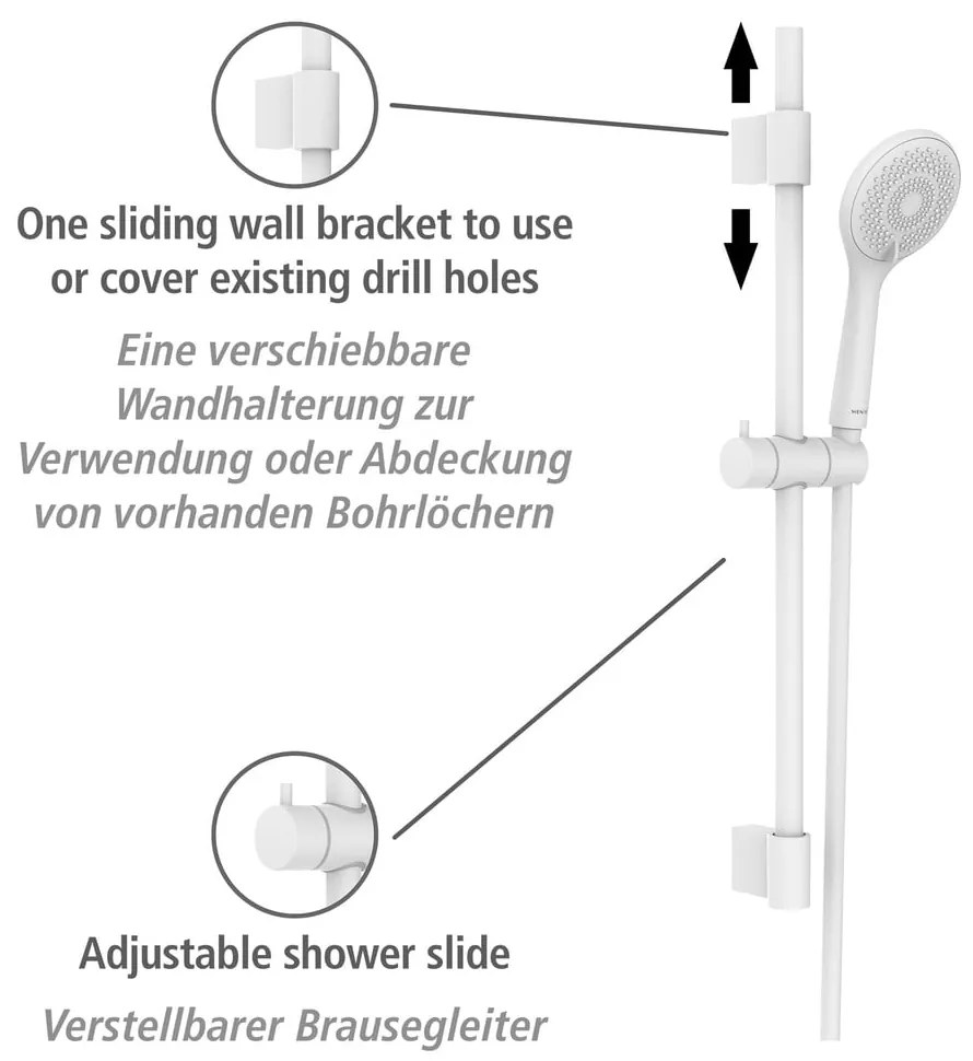 Biały zestaw prysznicowy ze stali nierdzewnej 70 cm Watersaving – Wenko