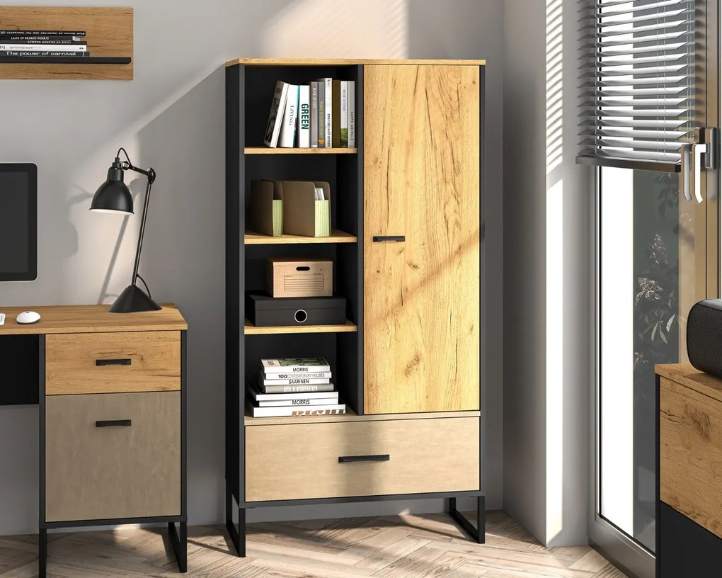 Regał niski COLIN 04 dąb złoty craft/czarny ML MEBLE