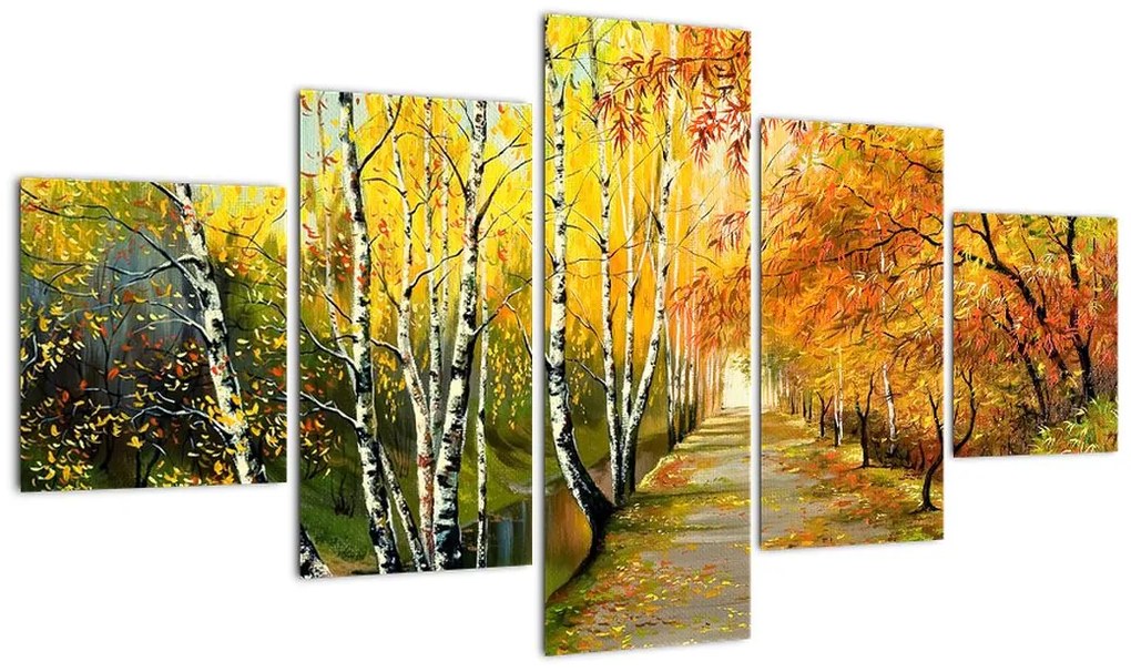 Obraz - Romantyczna aleja wzdłuż wody, obraz olejny (125x70 cm)