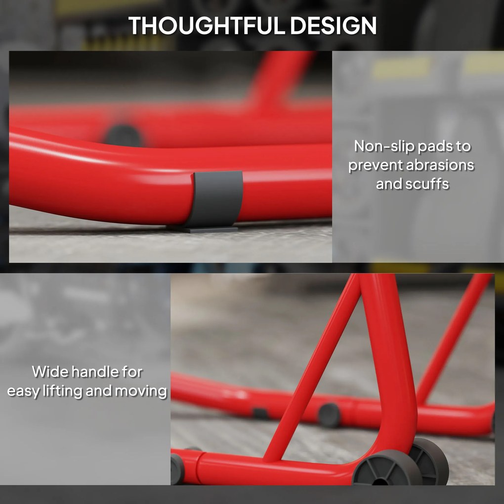 HOMCOM Stojak Motocyklowy Zestaw do Przedniego/Tylniego Koła Podnośnik Motocyklowy do 544 kg Stalowy Czerwony