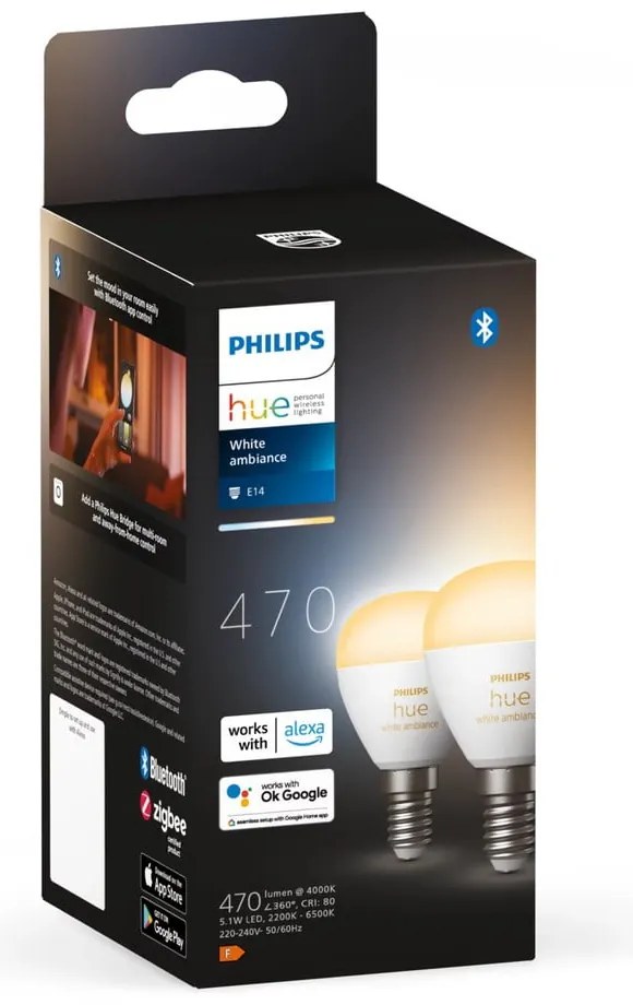 Inteligentne żarówki z gwintem E14, 5 W zestaw 2 szt. White ambiance – Philips Hue