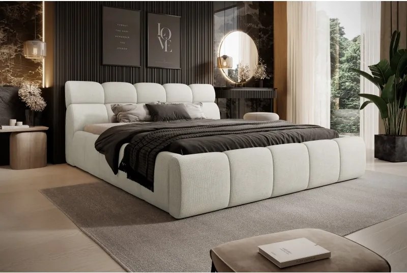 Łóżko GIULIA tapicerowane z pojemnikiem na pościel kolor Kremowy WERSAL