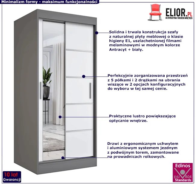Szafa przesuwna w kolorze antracyt + biały - Ebia 2X