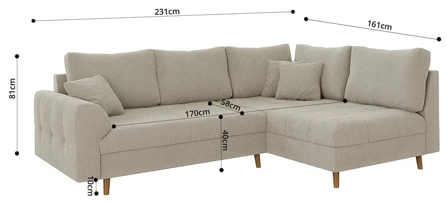 Beżowy narożnik z materiału bouclé (prawostronny/w kształcie litery L) Ariella – Ropez