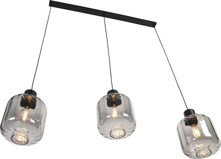Designerska lampa wisząca czarna z przydymionym szkłem 3-światłowa 161,5 cm - Qara