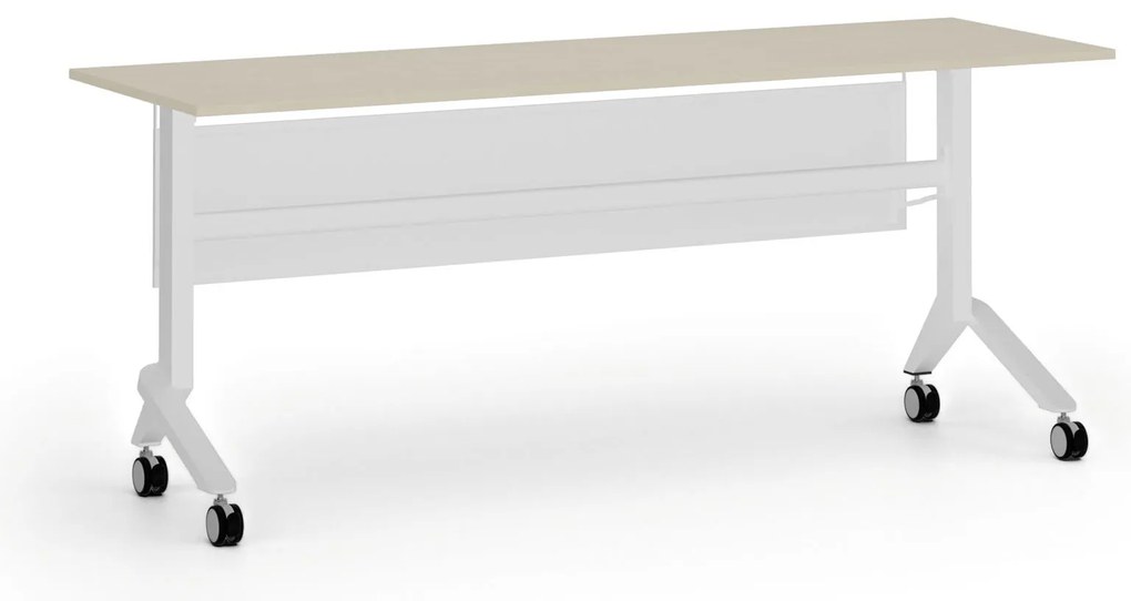 Mobilny stół PRIMO MOVE, 180x60 cm, biała podstawa, brzoza