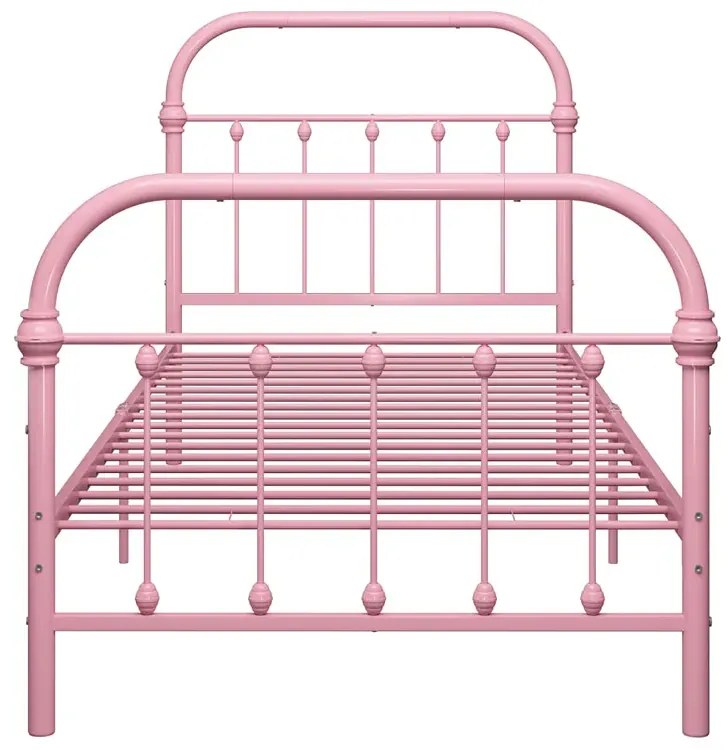 Różowe minimalistyczne łóżko metalowe 100x200 cm S4-T73