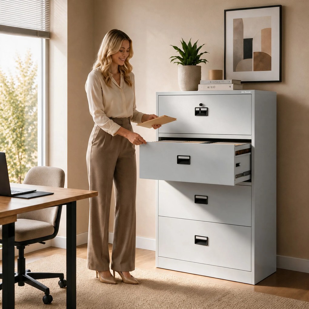Szafa kartotekowa metalowa z 4 szufladami szara, 900x1320x600 mm: SARA XL V4