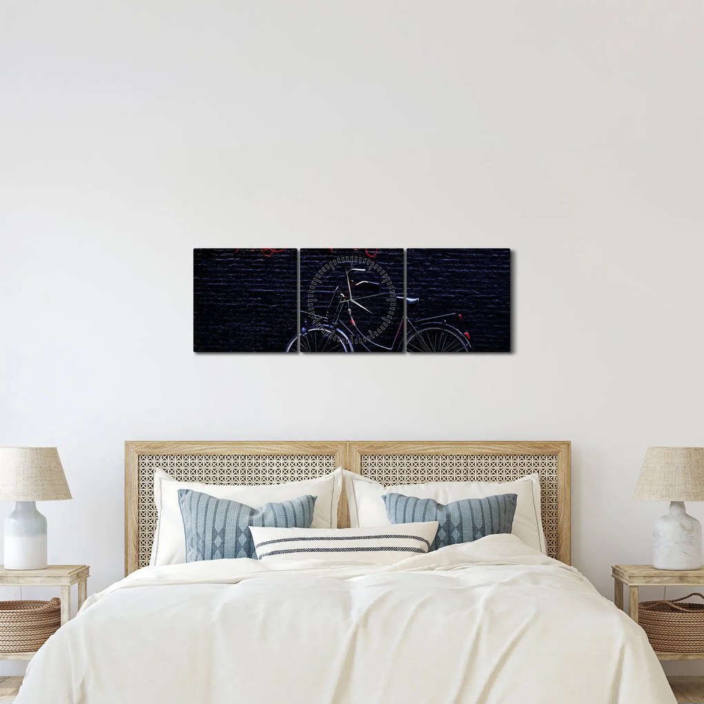 Obraz roweru w Amsterdamie (z zegarem) (90x30 cm)