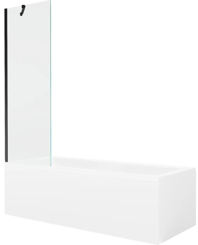 Mexen Cubik wanna prostokątna 160 x 70 cm z obudową i parawanem 1-skrzydłowym 60 cm, transparent, czarny - 550316070X9506000070