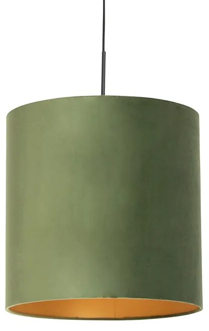 Lampa wisząca z abażurem z weluru zielonym ze złotem - CombiWiejski/ Rustykalny / Vintage Oswietlenie wewnetrzne