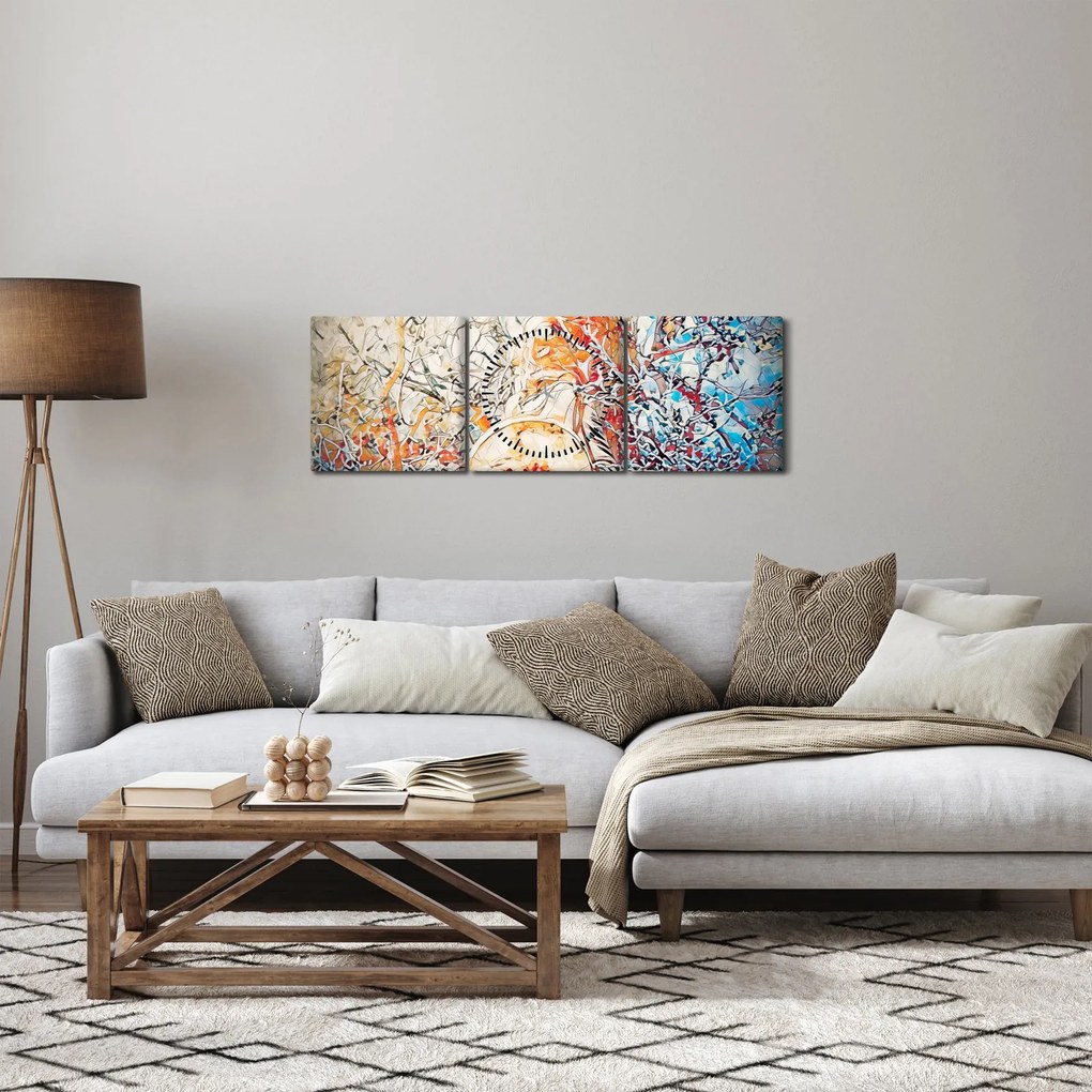 Obraz - Mozaikowa abstrakcja (z zegarem) (90x30 cm)