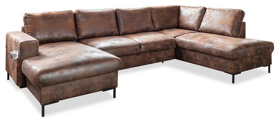 Brązowa rozkładana sofa w kształcie litery "U" z imitacji skóry Miuform Lofty Lilly Vintage, prawostronna